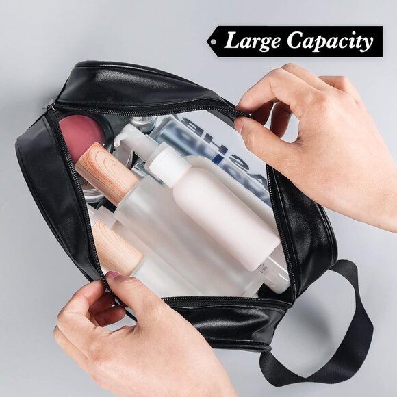 4pcs PU Leather Portable Toiletry Bags with Handle, Translucent Waterproof trave - Picture 5 of 7